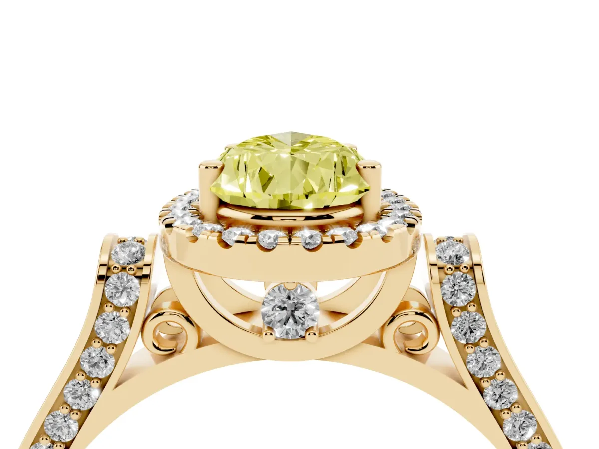 Fancy Yellow Pear Cut Halo Pave Split Shank Prong Setting Ring Yellow gold