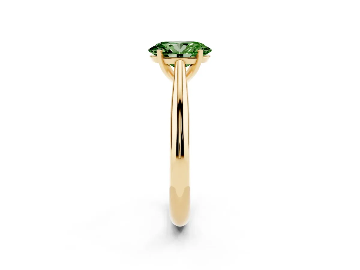 Fancy Green Oval Cut Diamond Solitaire Engagement Ring with Cathedral Setting and Four-Prong Mount Yellow gold
