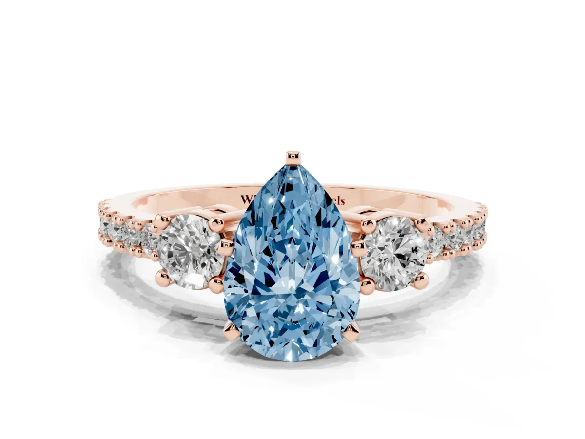 Fancy Blue Pear Cut Three-Stone Diamond Pavé Band with Prong Setting Rose gold