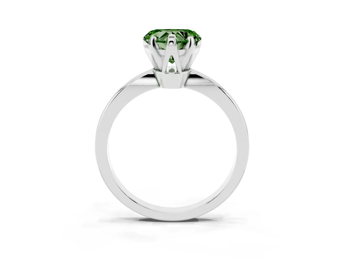 Fancy Green Heart Cut Solitaire Engagement Ring with Six-Prong Setting and Tapered Band Silver