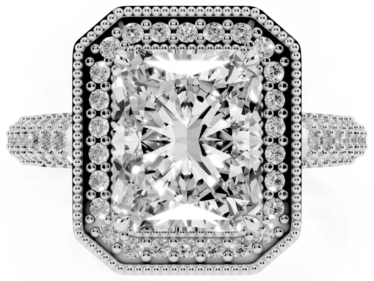 Radiant Cut Cut Halo Diamond Pave Band with Four-Prong Setting Silver