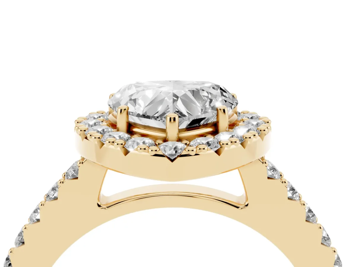 Heart Cut Halo Diamond Pavé Solitaire Ring Yellow gold