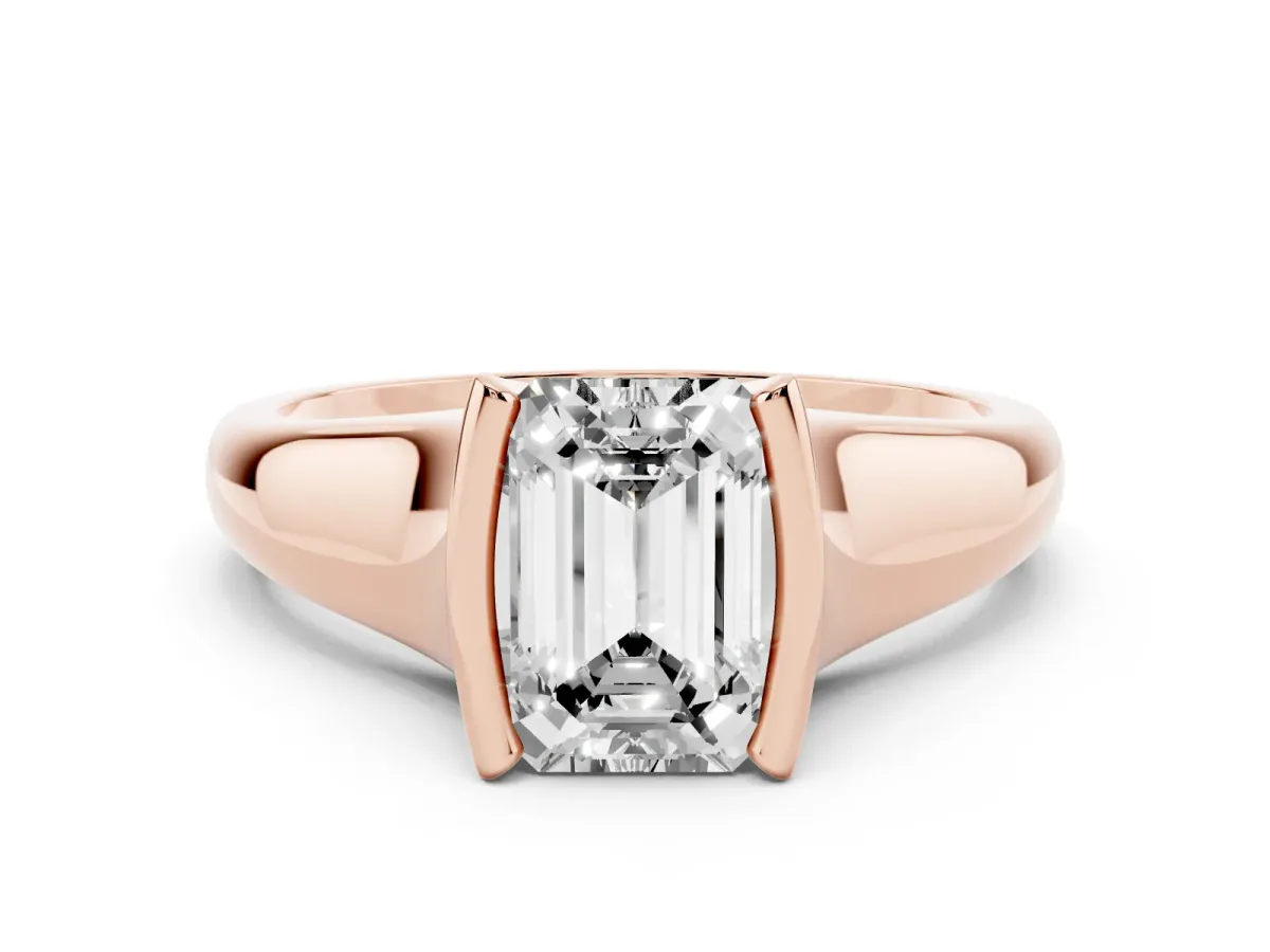 Emerald Cut Solitaire Tension Set Diamond Ring with Split Shank Band Rose gold