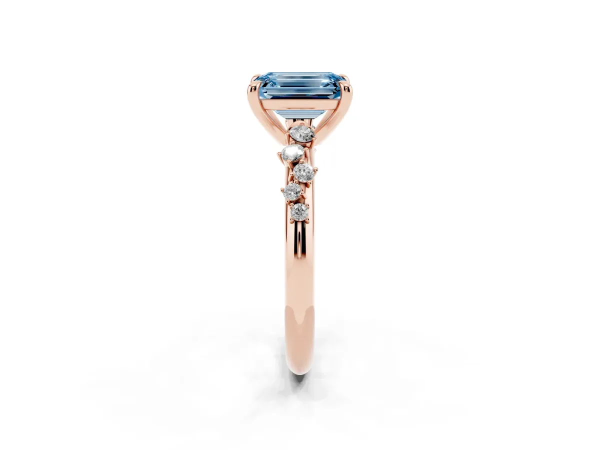 Fancy Blue Emerald Cut Cut Diamond Vine Band with Four-Prong Setting Rose gold