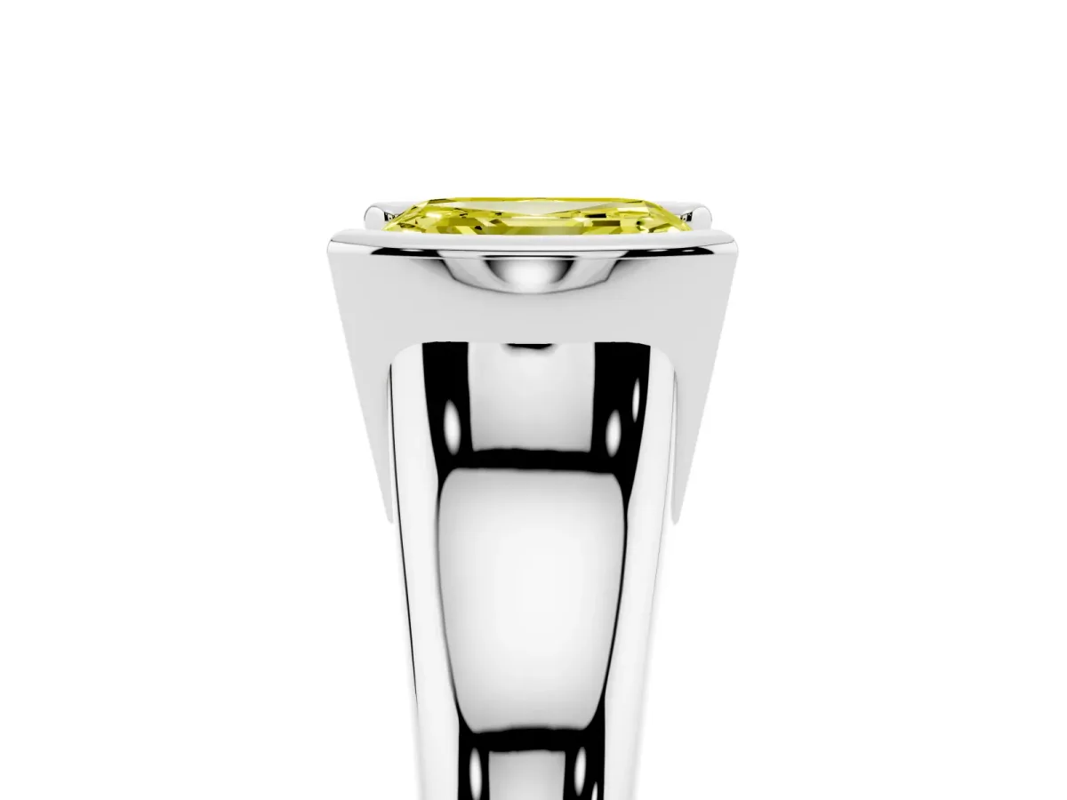 Fancy Yellow Asscher Cut Solitaire Tension Set Diamond Ring with Split Shank Band Platinum