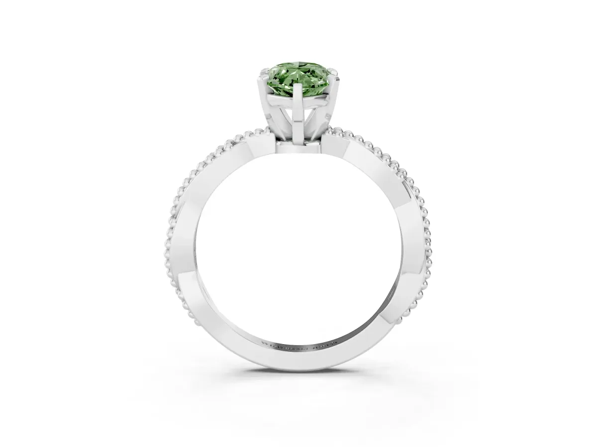 Fancy Green Marquise Cut Solitaire Twisted Band with Bead Prong Setting Platinum