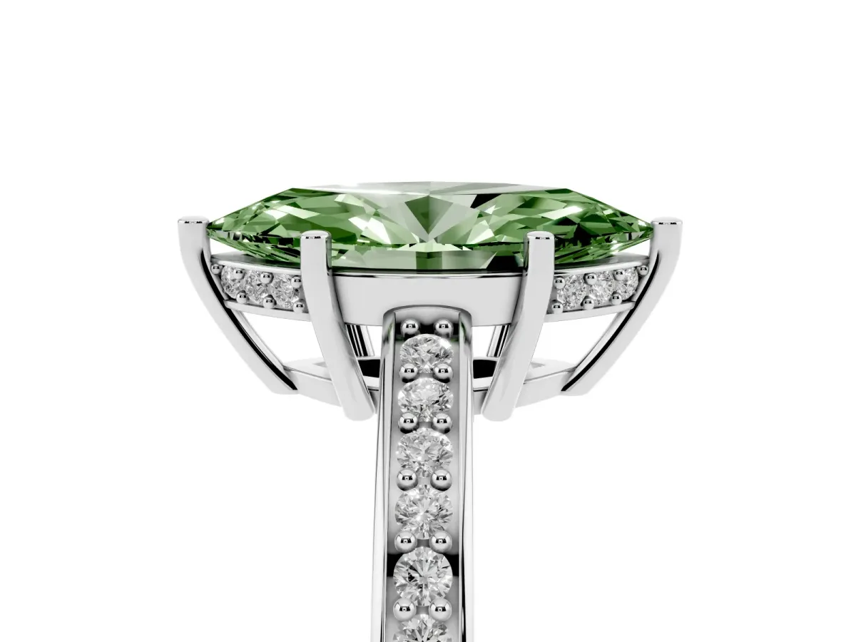 Fancy Green Marquise Cut Solitaire Pavé Band Prong Setting Ring Platinum