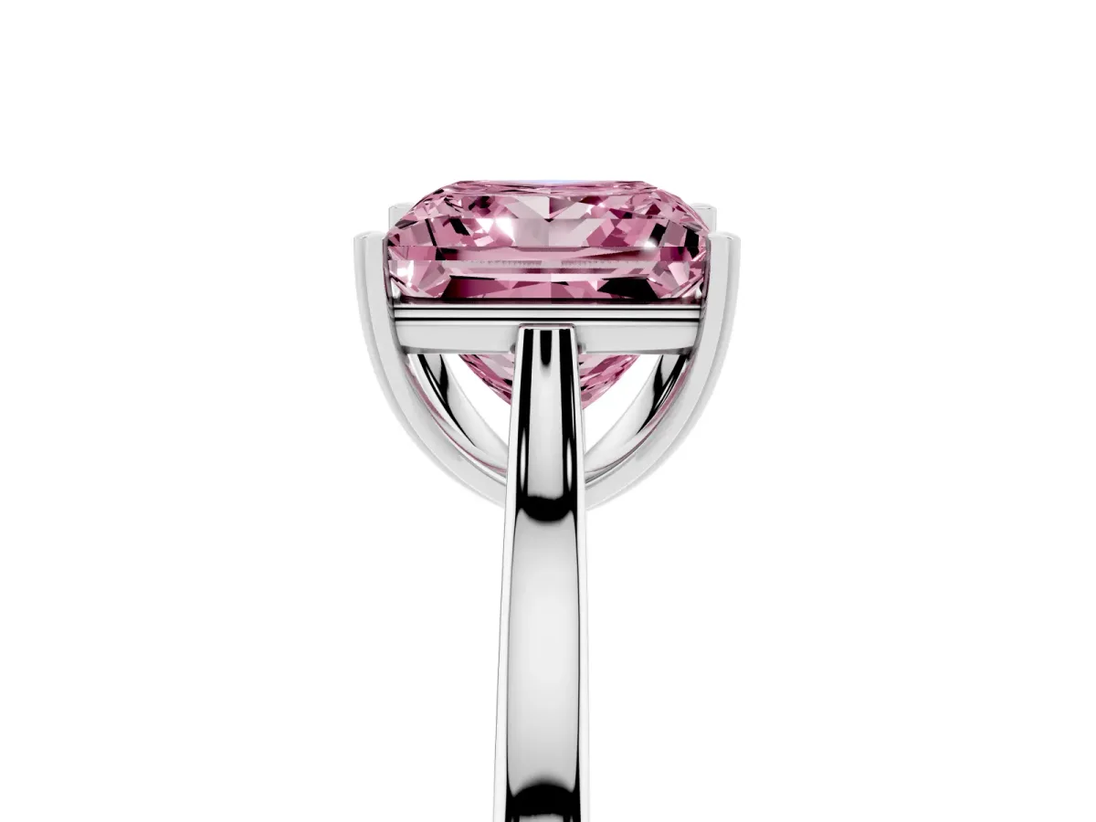 Fancy Pink Princess Cut Solitaire Heart Prong Engagement Ring with Tapered Band White gold
