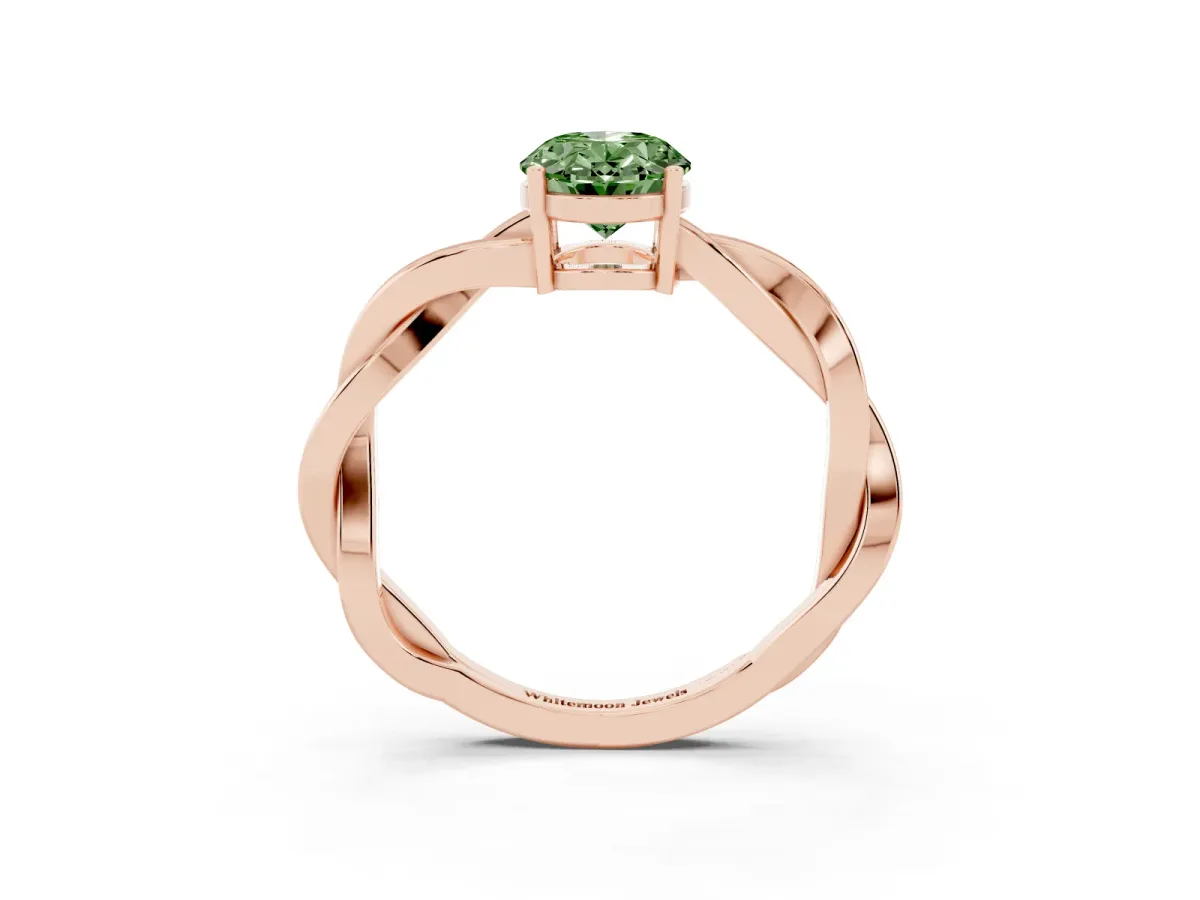 Fancy Green Oval Cut Solitaire Twisted Pave Diamond Ring with Four-Prong Setting Rose gold