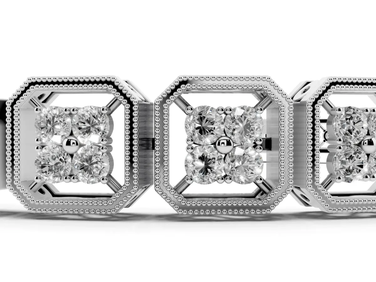 Round Diamond Tennis Bracelet with Milgrain Bezel Setting Silver