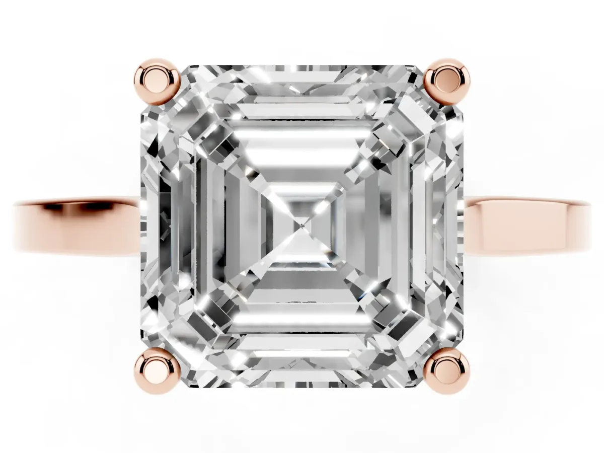Asscher Cut Solitaire Diamond Ring with Four-Prong Setting and Tapered Band Rose gold