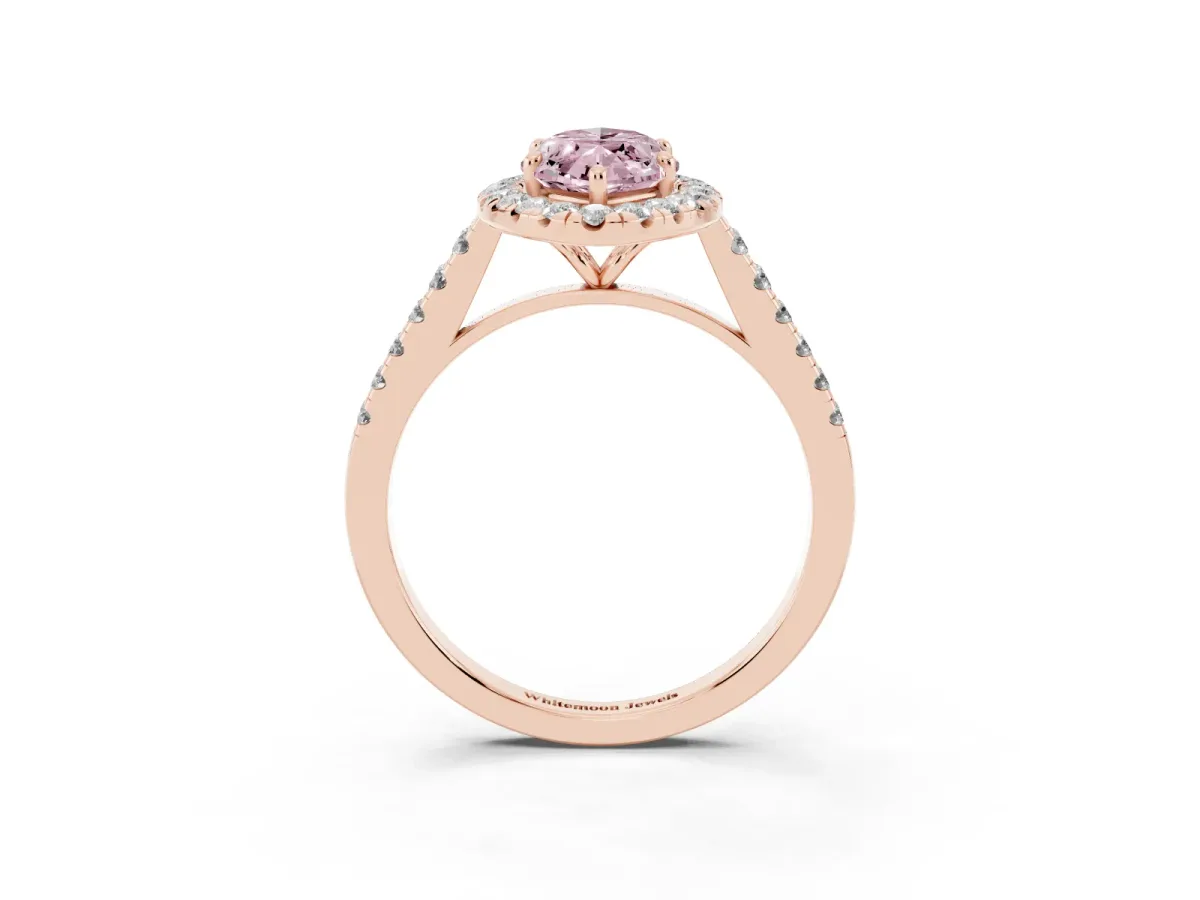 Fancy Pink Marquise Cut Halo Pave Diamond Engagement Ring with Four-Prong Setting Rose gold