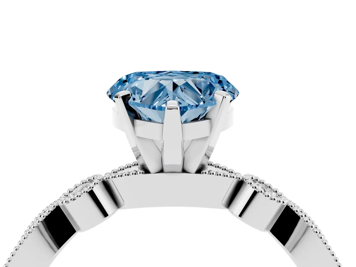 Fancy Blue Heart Cut Milgrain Bezel Diamond Engagement Ring with Solitaire Prong Setting Silver