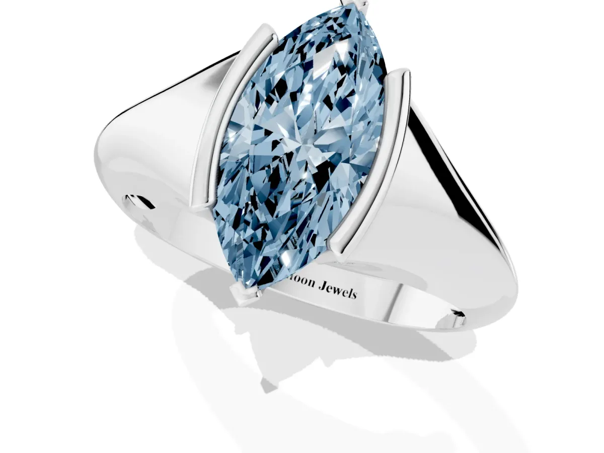 Fancy Blue Marquise Cut Solitaire Tension Set Diamond Ring Platinum