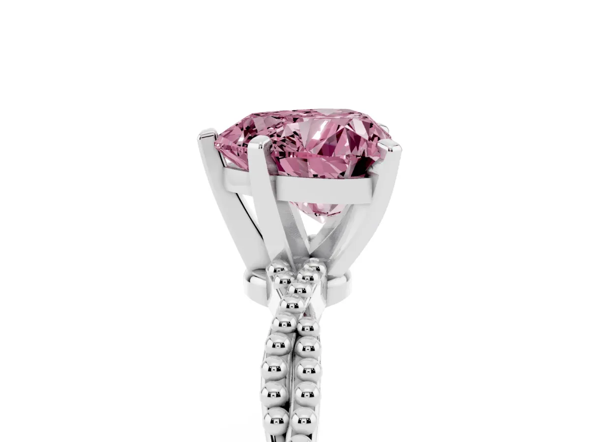 Fancy Pink Heart Cut Solitaire Twisted Band with Bead Prong Setting Silver