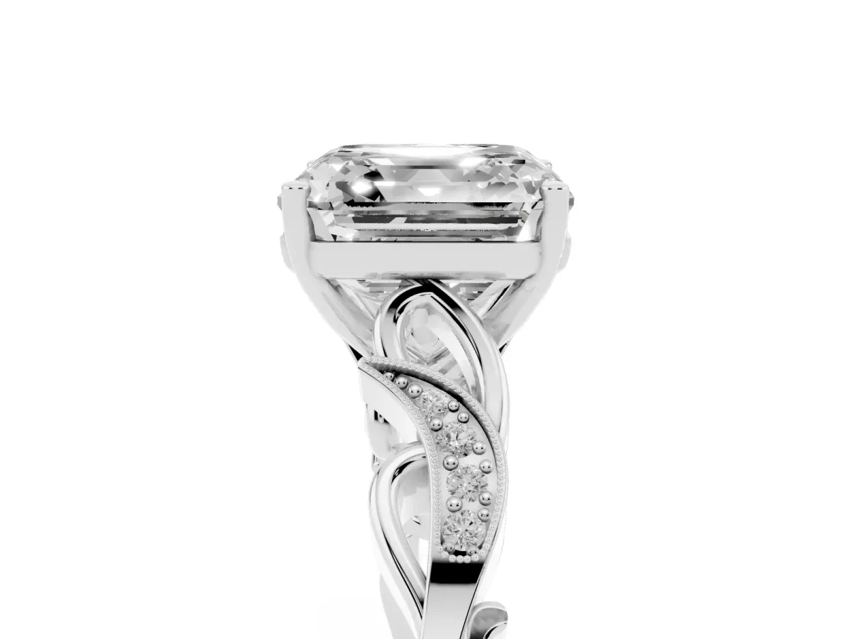 Asscher Cut Solitaire Vine Band with Milgrain Prong Setting Platinum