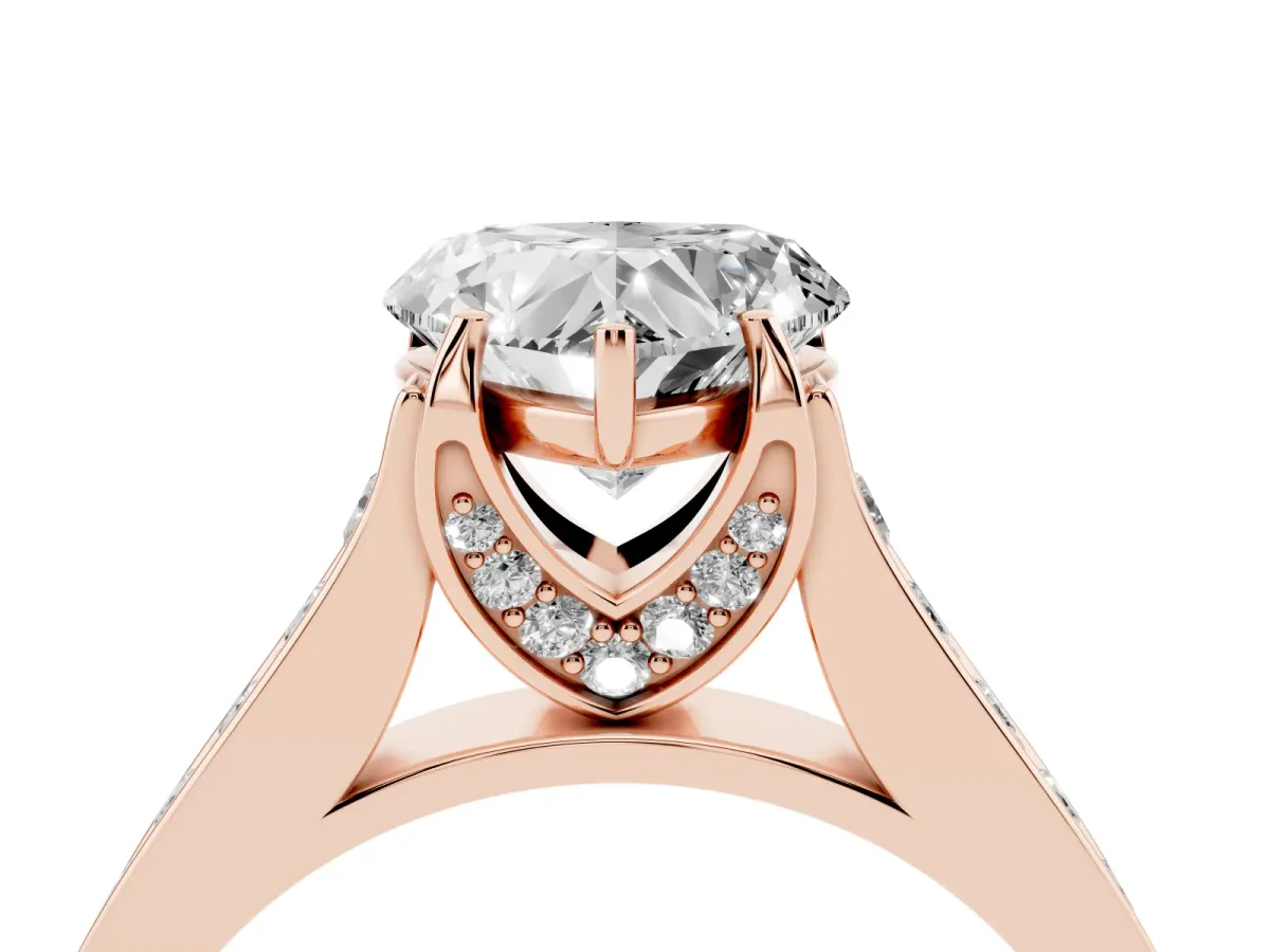 Heart Cut Brilliant Cut Diamond Engagement Ring with Pavé Band and Four-Prong Setting Rose gold