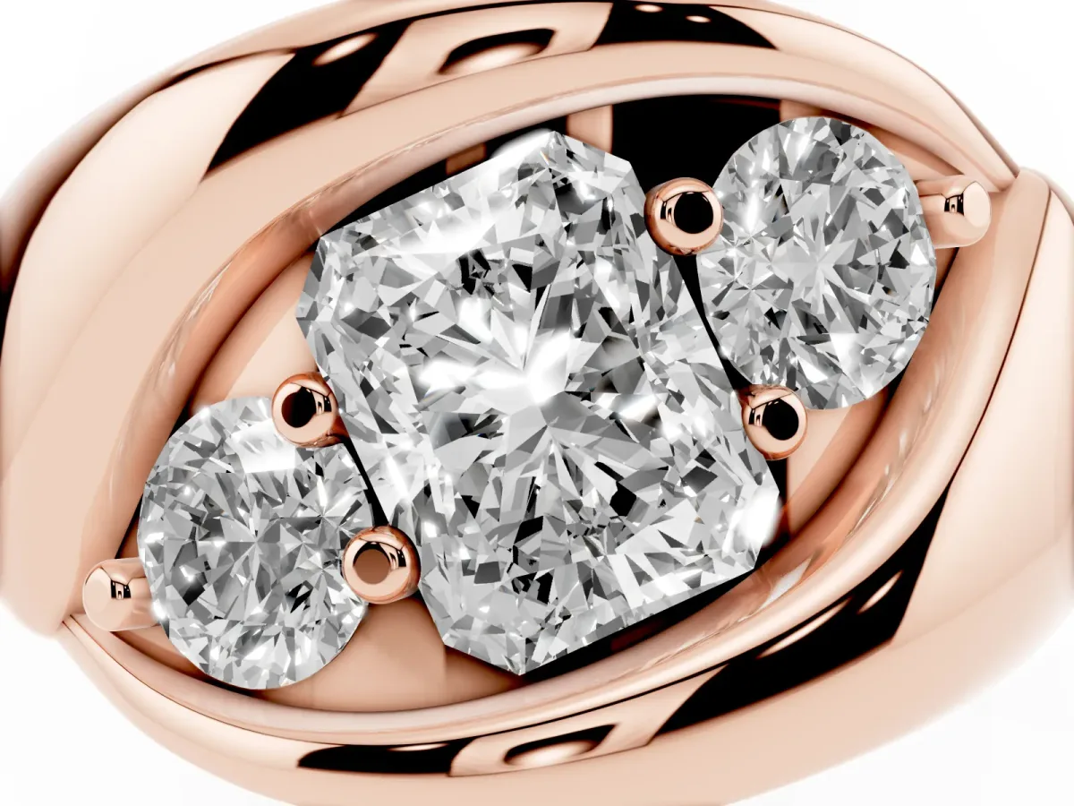Channel Set Radiant Cut Diamond Crossover Band Rose gold