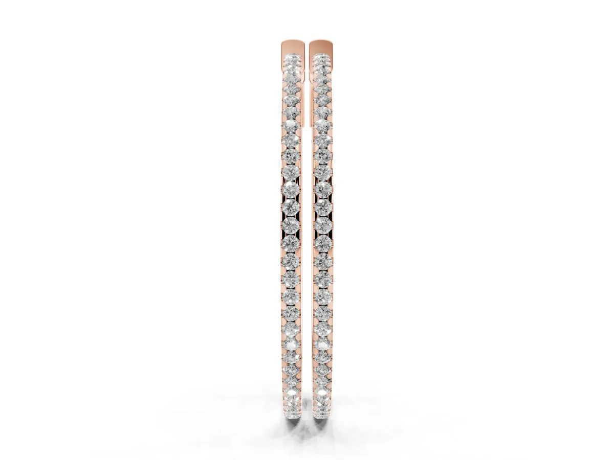 Pavé Round Diamond Hoop Earrings with Hinged Snap Closure Rose gold