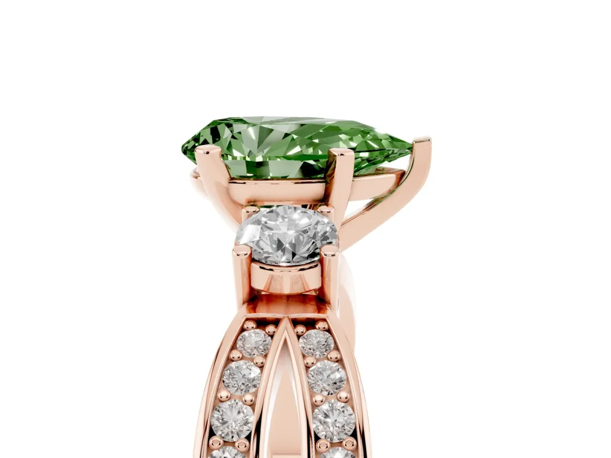 Fancy Green Three-Stone Pear Cut Cut Diamond Twist Band with Prong Setting Rose gold