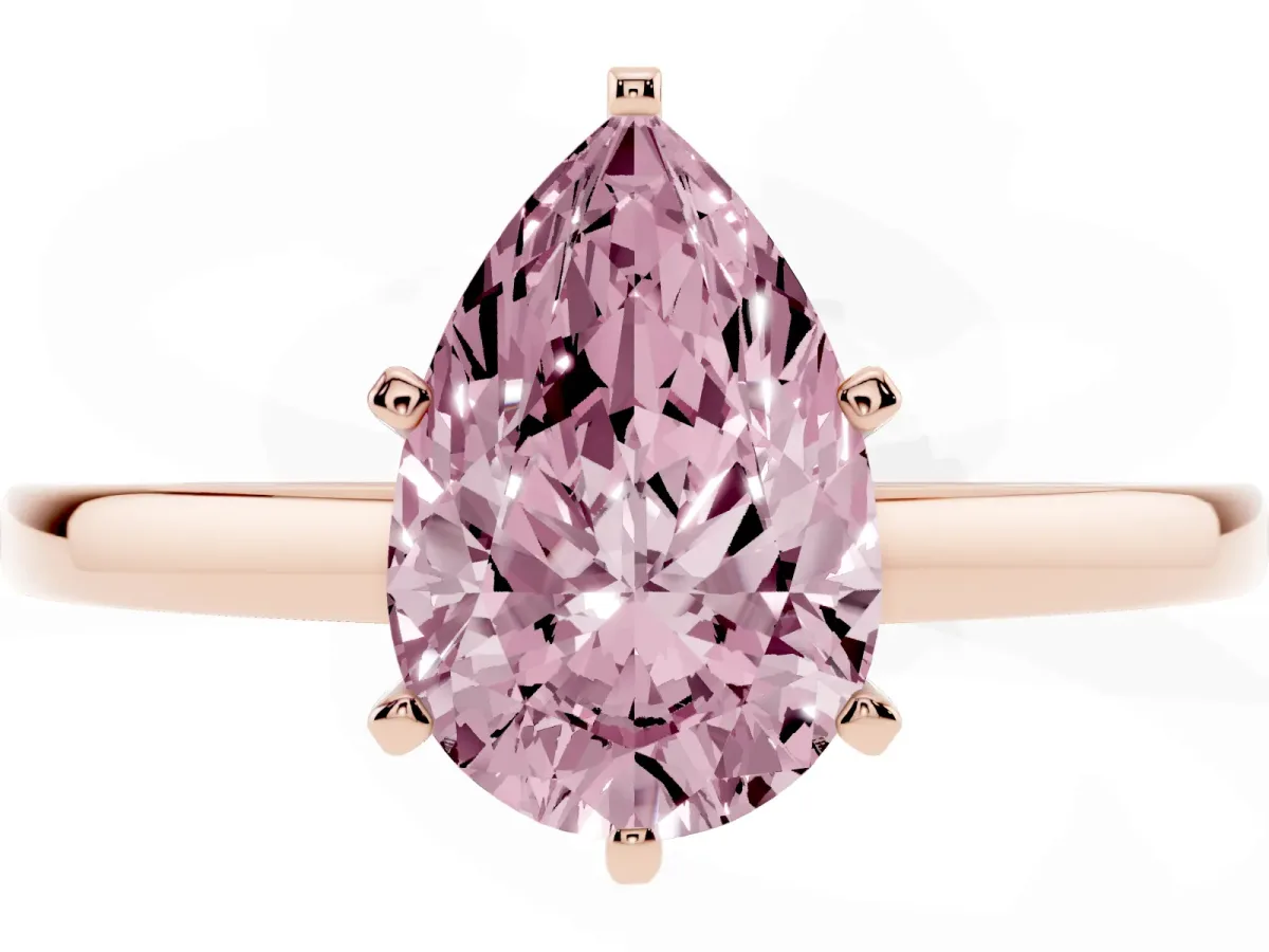 Fancy Pink Pear Cut Solitaire Diamond Engagement Ring with Four-Prong Setting on a Classic Band Rose gold