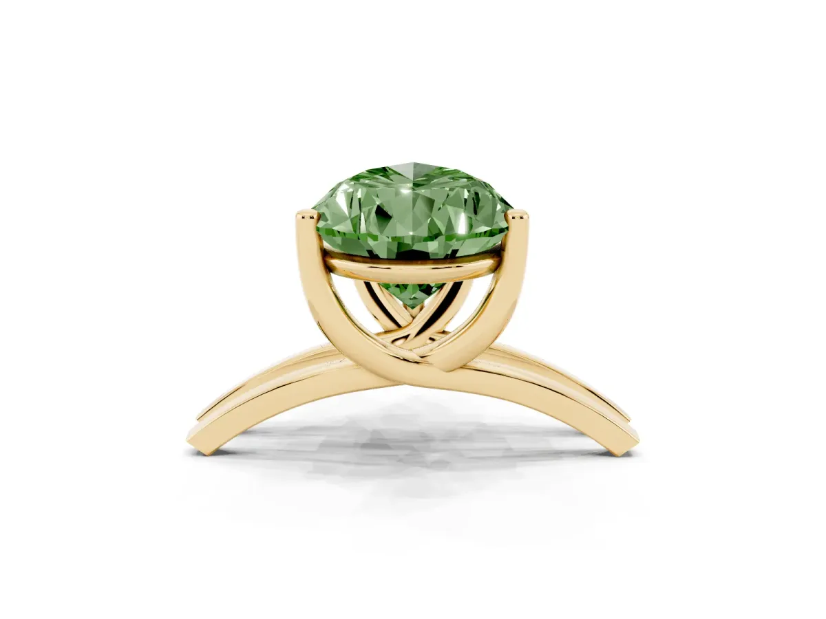 Fancy Green Pear Cut Cut Diamond Solitaire Engagement Ring with Tapered Plain Band and Four-Prong Setting Yellow gold