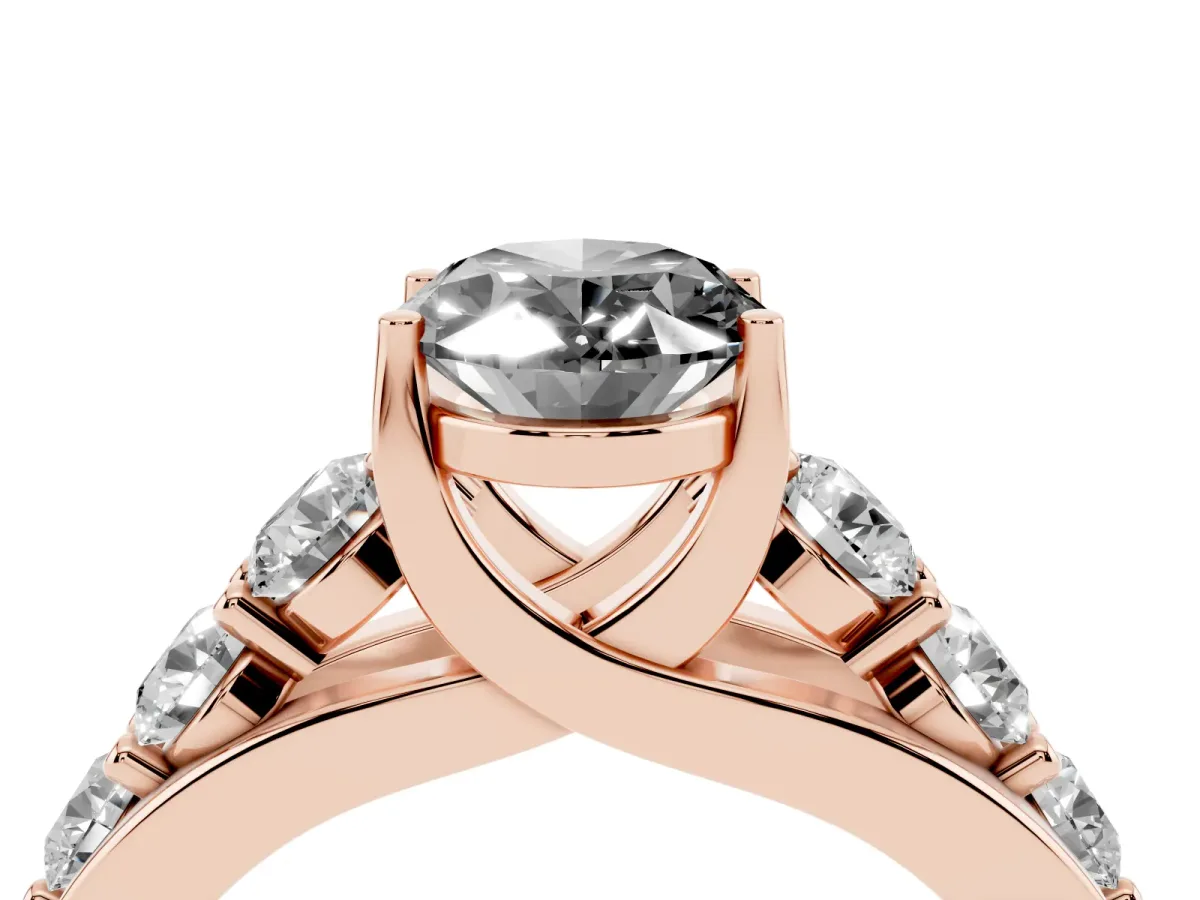 Fancy Black Oval Cut Diamond Engagement Ring with Pavé Band and Four-Prong Setting Rose gold