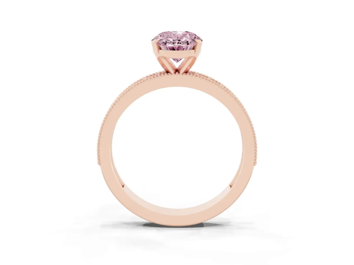 Fancy Pink Oval Cut Diamond Milgrain Pavé Engagement Ring with Four-Prong Setting Rose gold