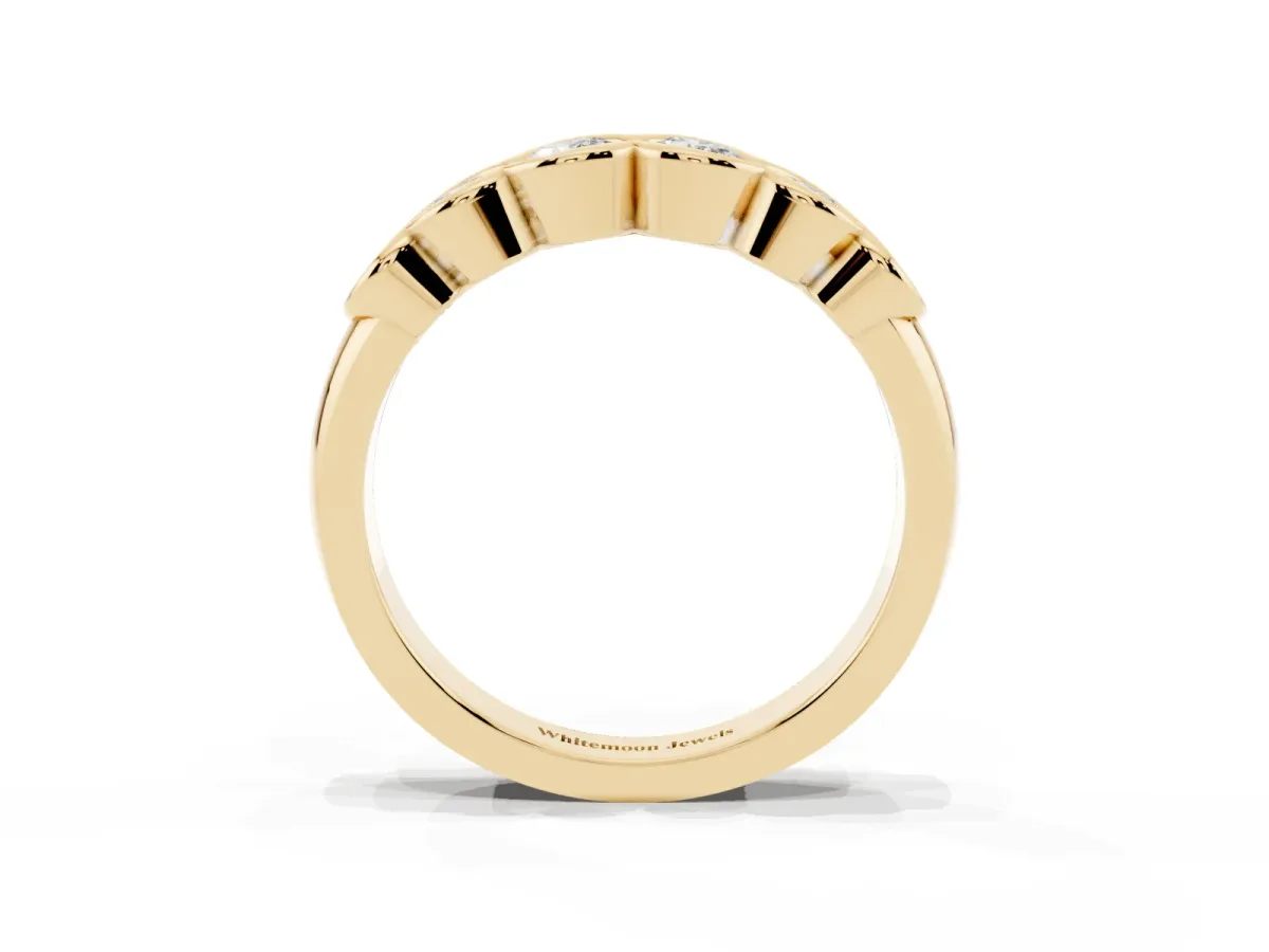 Round Diamond Scalloped Bezel Set Eternity Band Yellow gold