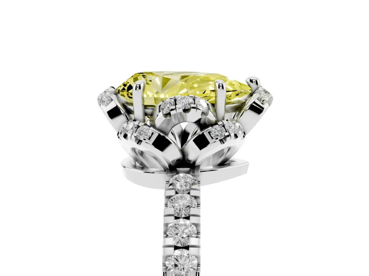 Fancy Yellow Pear Cut Diamond Halo Pave Band with Four-Prong Setting Silver
