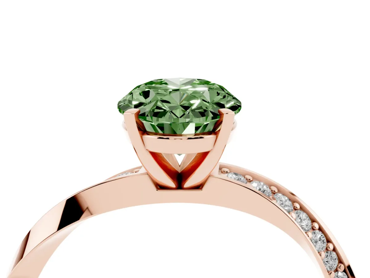 Fancy Green Oval Cut Diamond Engagement Ring with Side Stone Accents and Four-Prong Setting Rose gold
