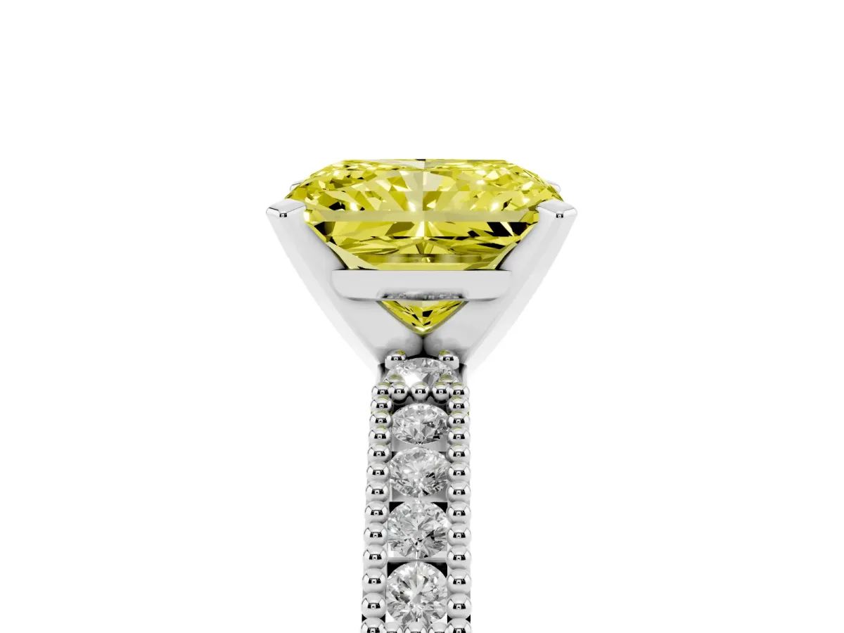 Fancy Yellow Radiant Cut Solitaire with Pavé Band and Four-Prong Setting Silver