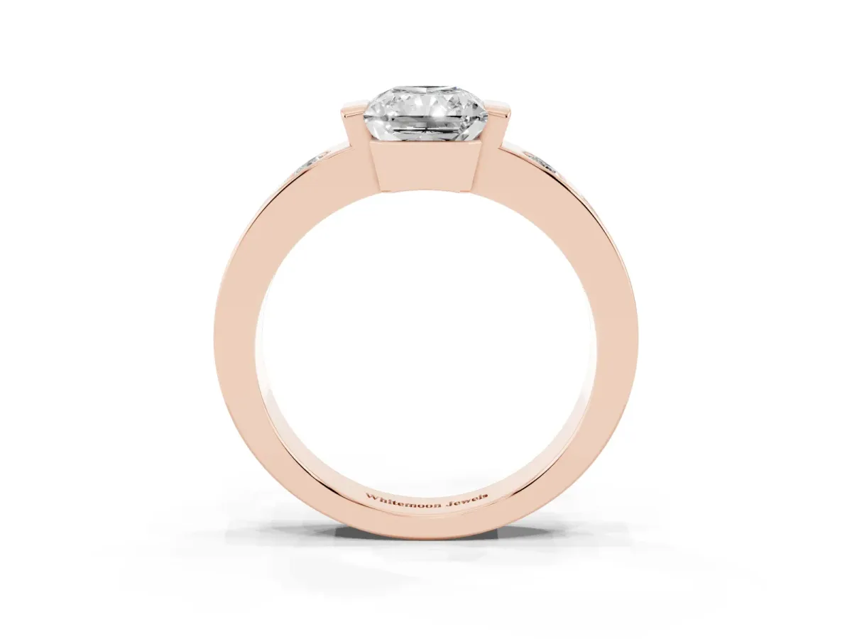 Radiant Cut Brilliant Channel-Set Diamond Ring with Bezel Prong Setting Rose gold