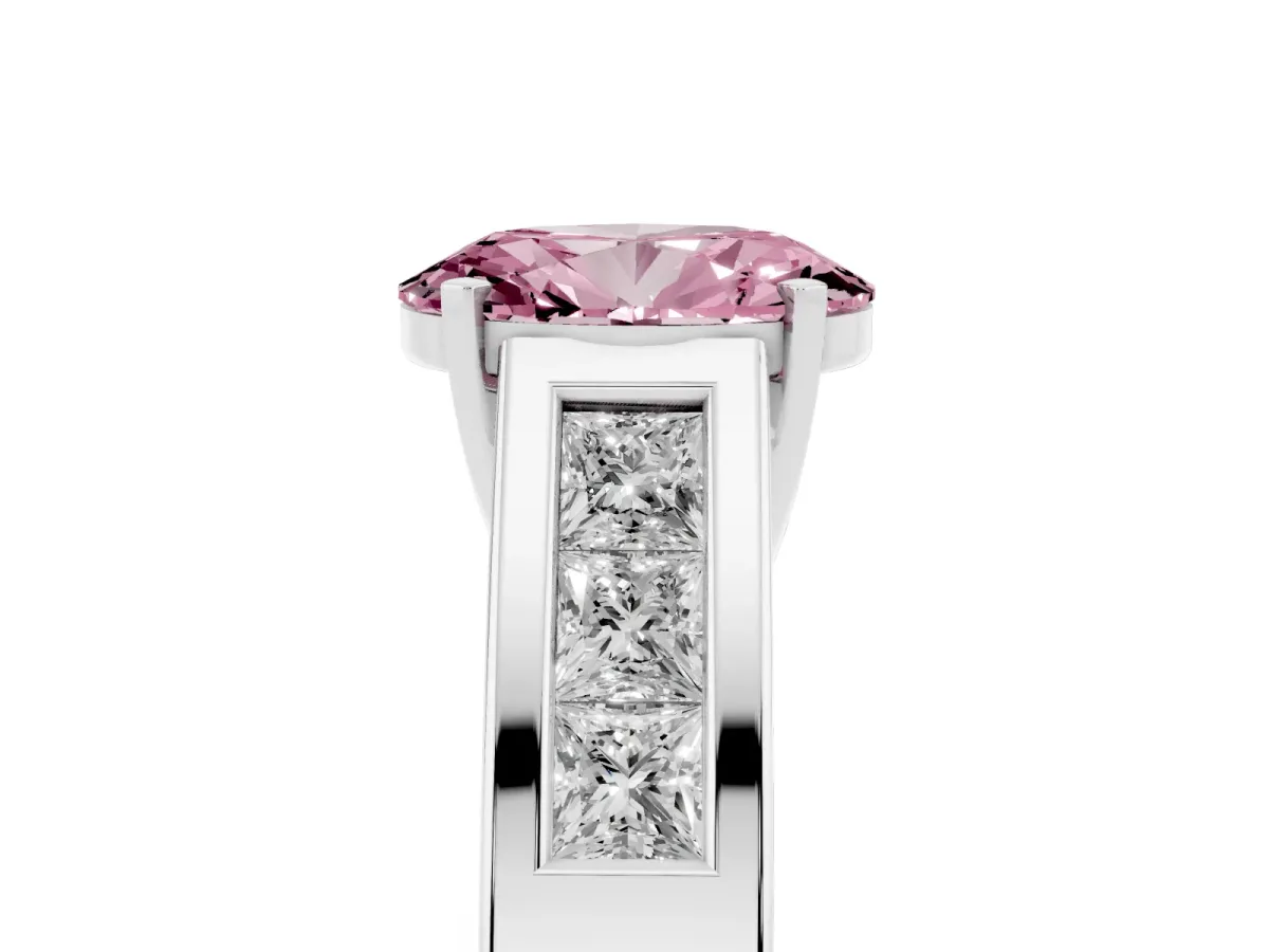 Fancy Pink Oval Cut Cut Channel Set Solitaire Ring with Four-Prong Setting Platinum