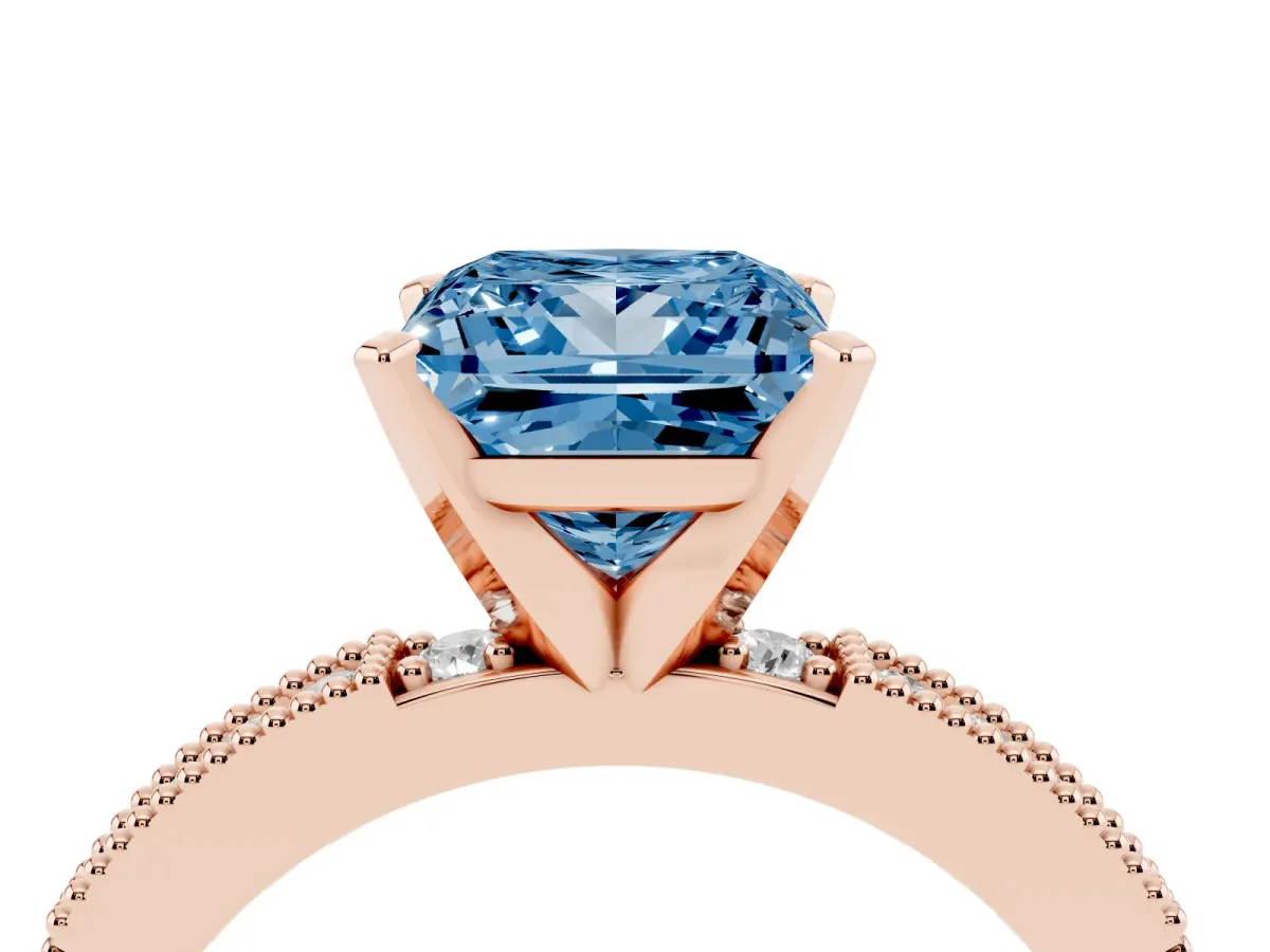 Fancy Blue Princess Cut Solitaire with Pavé Band and Four-Prong Setting Rose gold