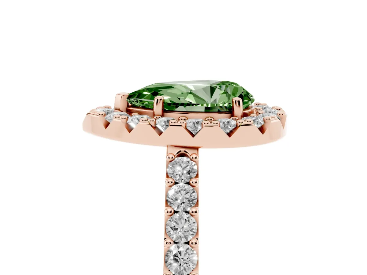 Fancy Green Pear Cut Halo Diamond Pavé Solitaire Ring Rose gold