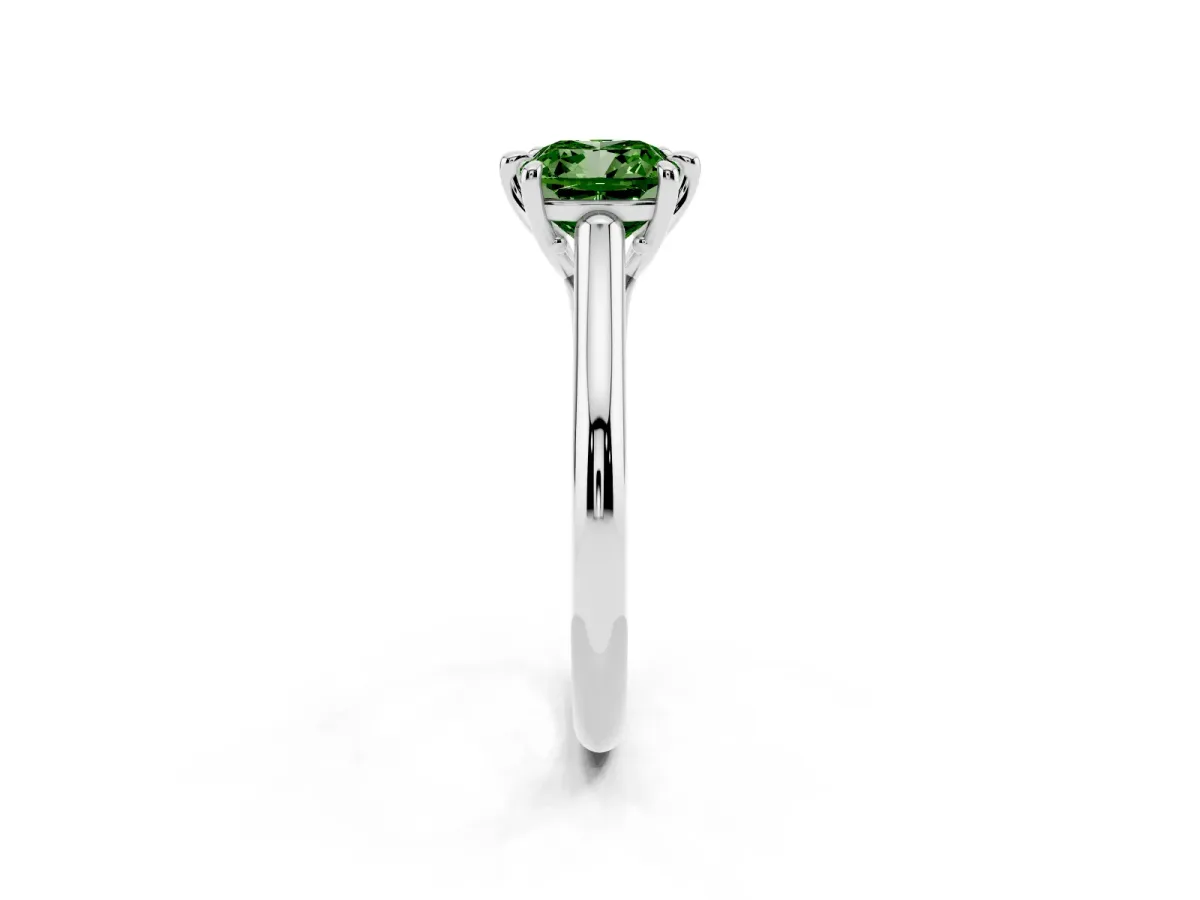 Fancy Green Cushion Cut Solitaire Engagement Ring with Six-Prong Setting and Classic Band Platinum