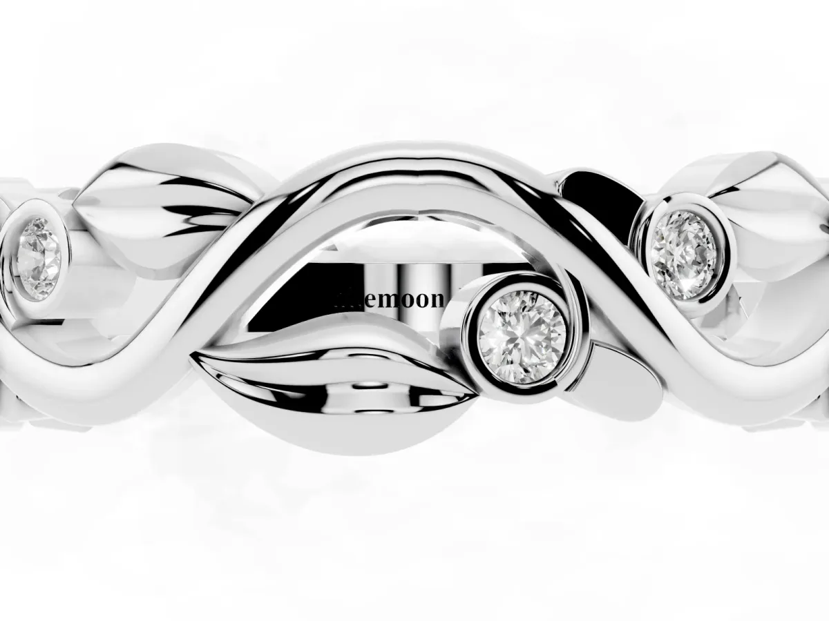 Round Diamond Leaf Eternity Band with Bezel Setting White gold