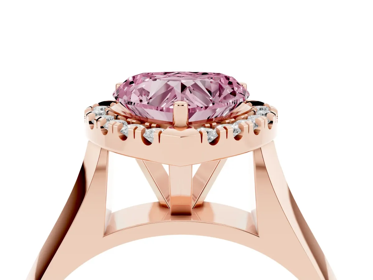 Fancy Pink Heart Cut Cut Halo Solitaire Engagement Ring with Square Band and Four-Prong Setting Rose gold