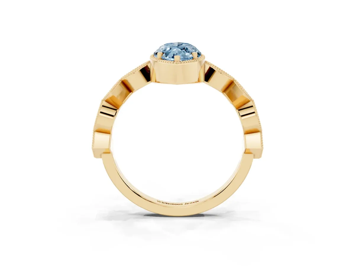 Fancy Blue Marquise Cut Milgrain Marquise Diamond Twist Band Ring Yellow gold