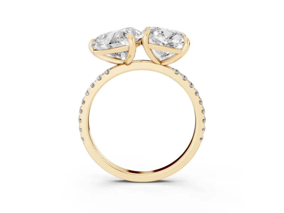 Cushion and Heart Toi Moi Ring with Prong Setting and Pave Band Yellow gold