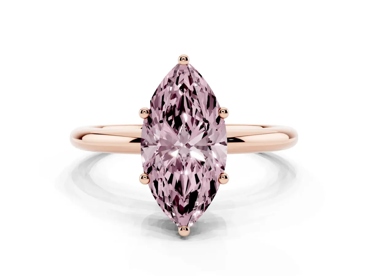 Fancy Pink Marquise Cut Cut Solitaire Engagement Ring with Four-Prong Setting and Classic Band Rose gold