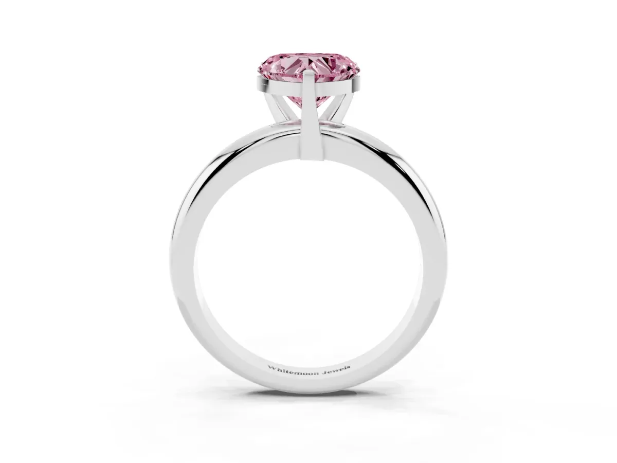 Fancy Pink Heart Cut Diamond Solitaire Engagement Ring with Round Band and Four-Prong Setting Platinum