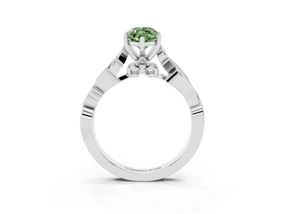 Fancy Green Marquise Cut Solitaire Vine Band with Milgrain Prong Setting Silver