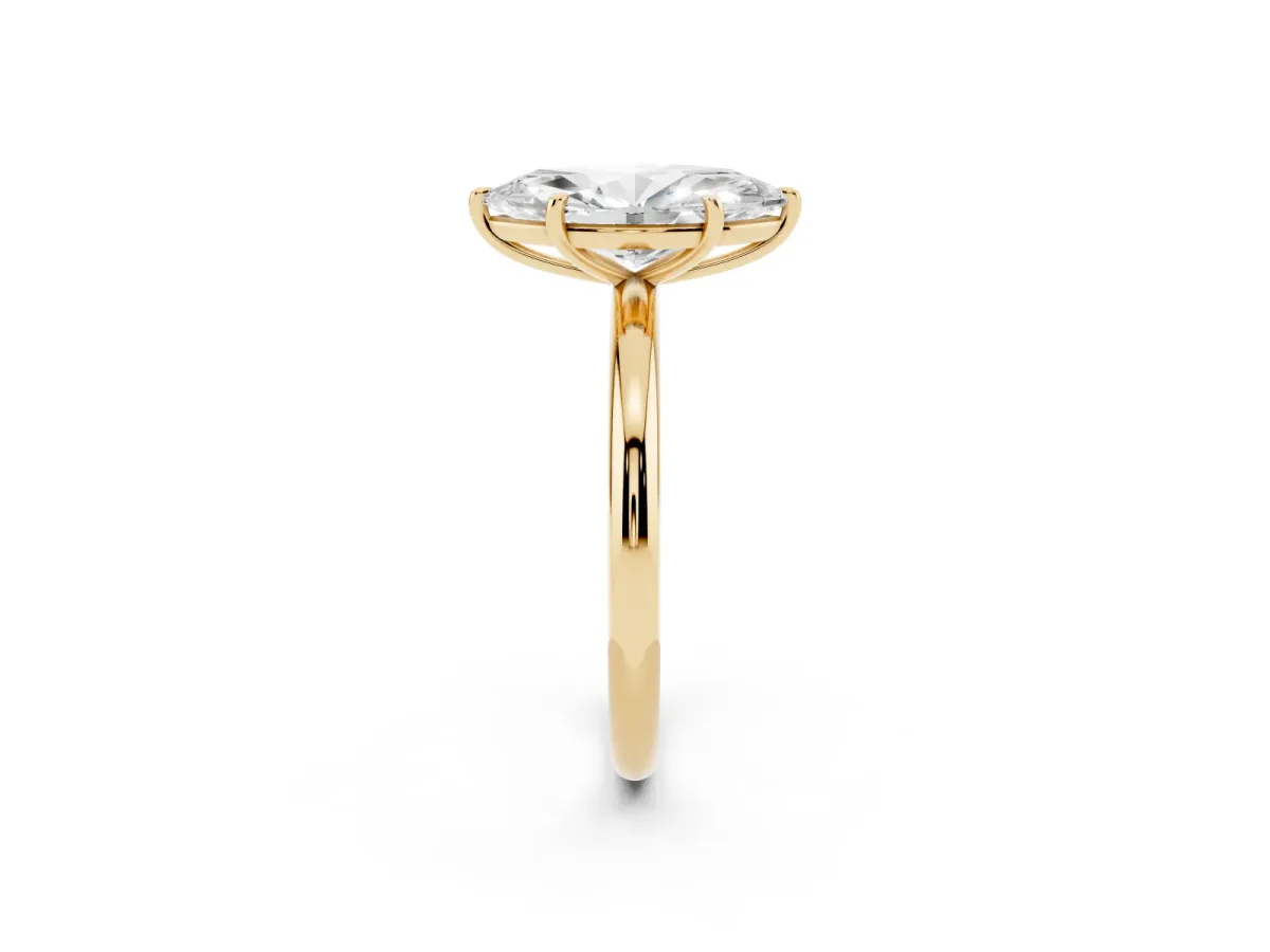 Oval Cut Solitaire Diamond Ring with Four-Prong Setting on a Plain Band Yellow gold