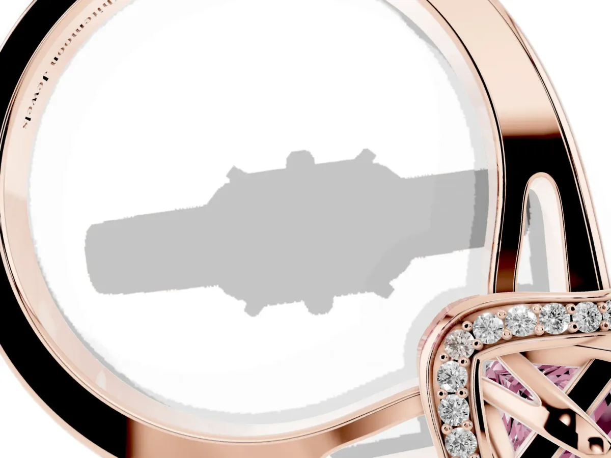 Fancy Pink Princess Cut Solitaire Diamond Ring with Pave Band and Six-Prong Setting Rose gold