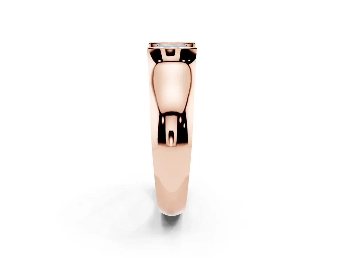 Fancy Black Cushion Cut Solitaire Bezel Set Diamond Ring with Wide Band Rose gold
