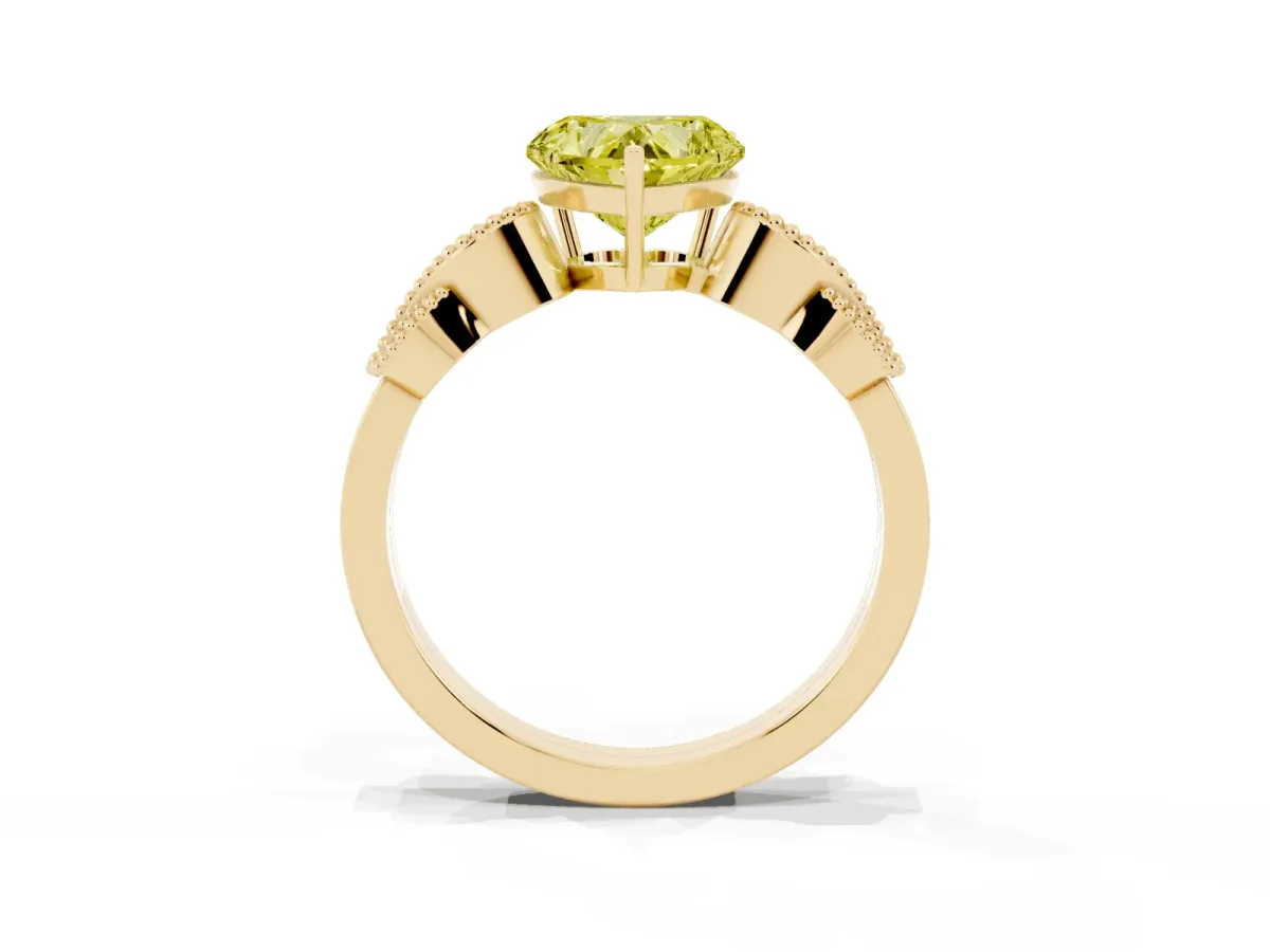 Fancy Yellow Heart Cut Solitaire Milgrain Leaf Band with Prong Setting Yellow gold