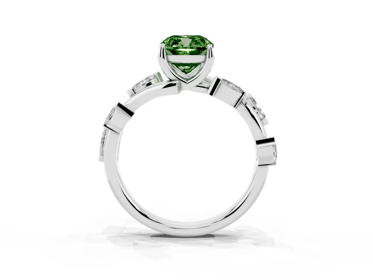 Fancy Green Cushion Cut Solitaire Twisted Band Marquise Accent Prong Setting Ring Silver