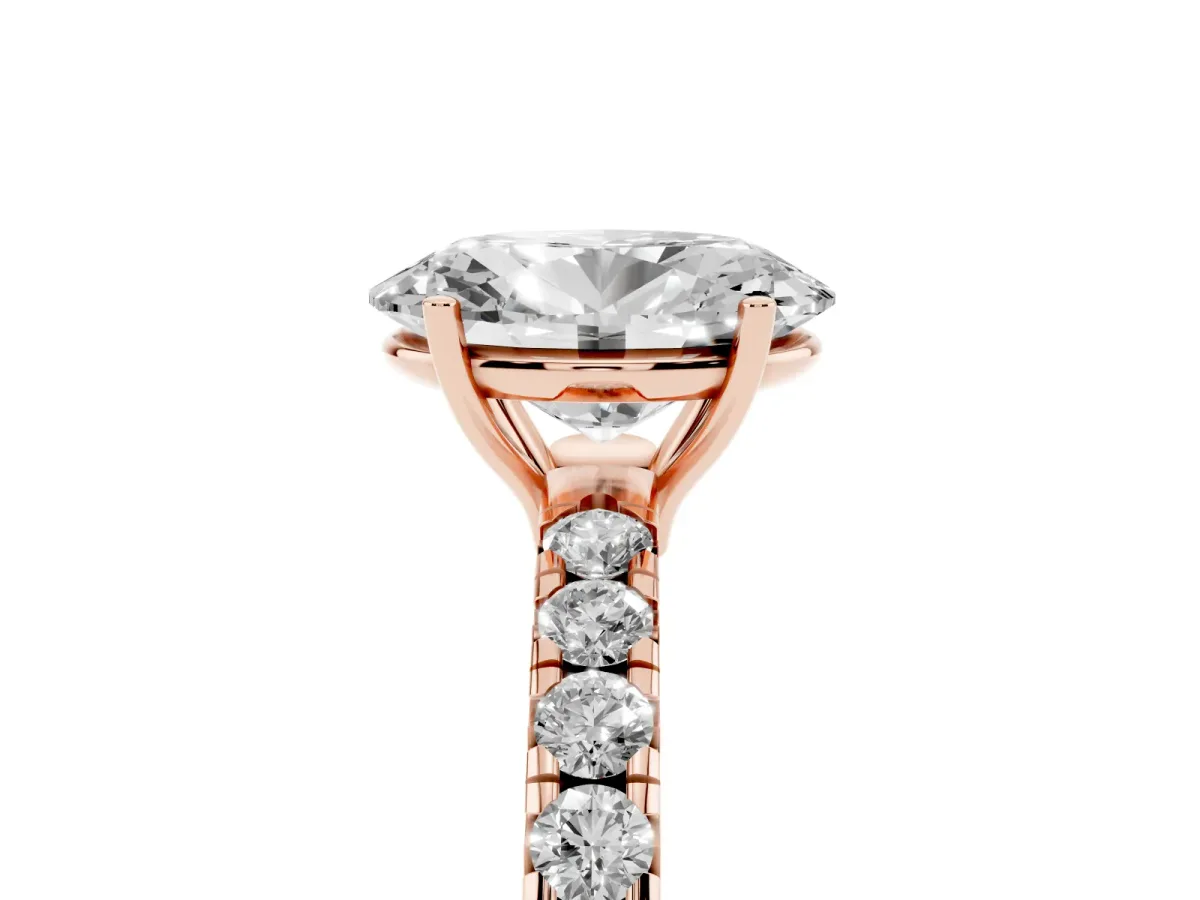 Oval Cut Diamond Pavé Solitaire Engagement Ring with Four-Prong Setting Rose gold